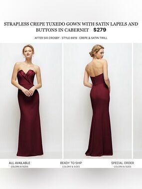 After Six Strapless Cabernet Crepe Gown with Satin Trim
